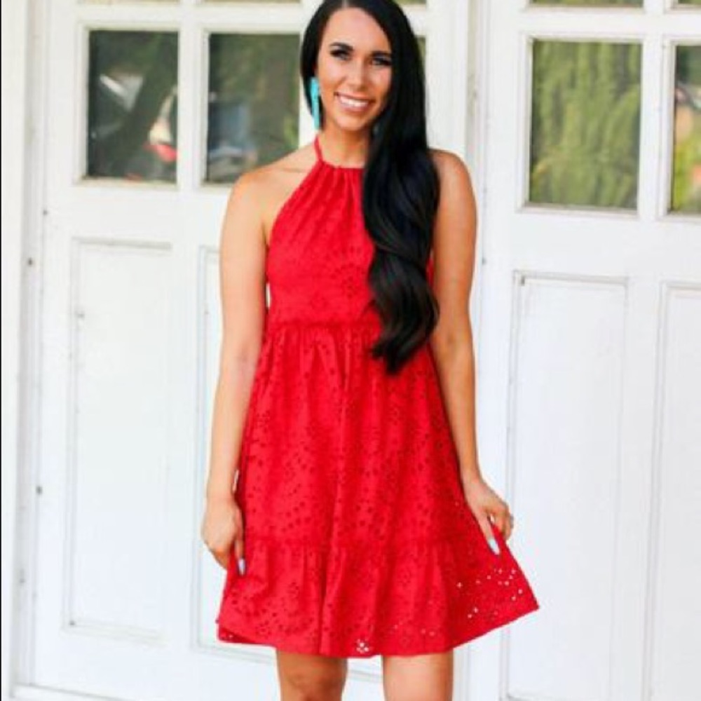 NWT Style Rack Red Eyelet Halter Dress